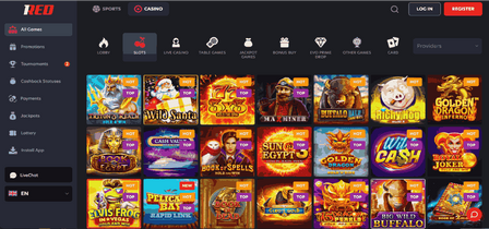 Screenshot of the 1Red slots page