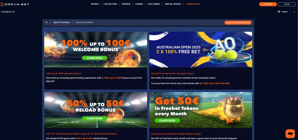 Screenshot of DreamBet bookmaker bonus page