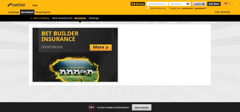 Screenshot of the bonus page of the bookmaker betfair