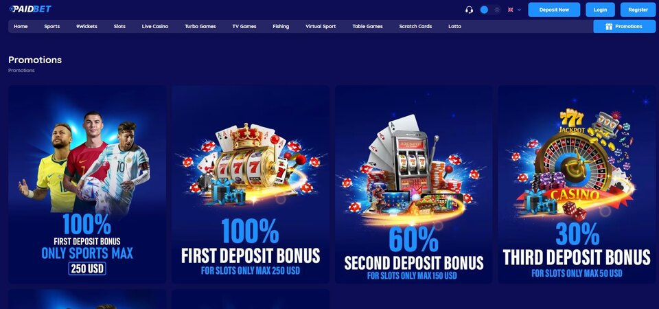 Screenshot of promotions at PaidBet