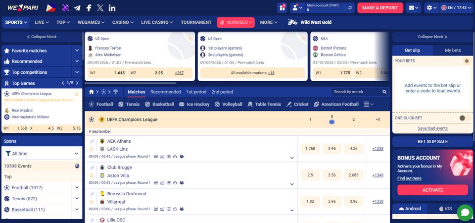 Screenshot of the WePari sport page