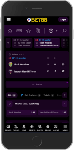 Mobile screenshot of the Bet88 live betting detailed