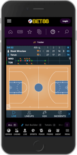 Mobile screenshot of the Bet88 live betting tracker