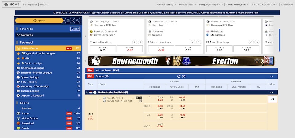 Screenshot of the BK8 live betting