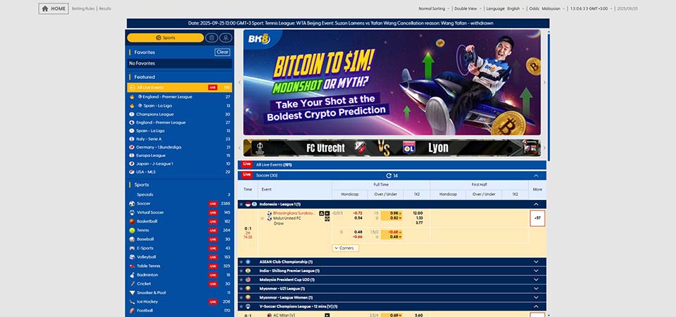 Screenshot of the BK8 sport page