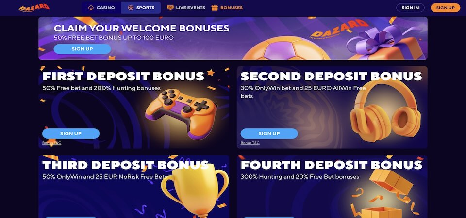 Screenshot of the Dazard bonuses page