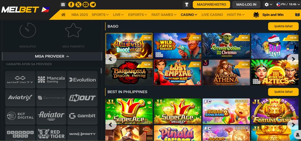 Image of casino page at Melbet