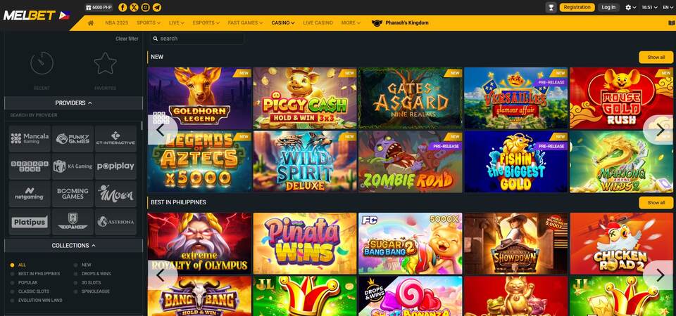 Image of casino page at Melbet