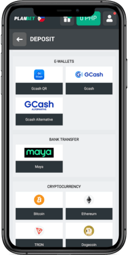 Mobile screenshot of Planbet deposit options