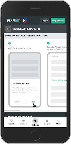 Screenshot how to install the Planbet APK file for Android