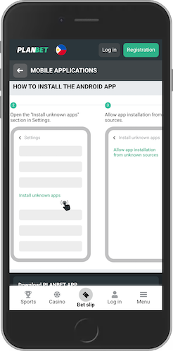 Screenshot how to install the Planbet APK file for Android by steps