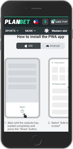 Screenshot how to install the Planbet PWA file for IOS