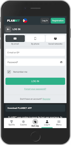 Mobile screenshot of Planbet login page