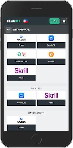Mobile screenshot of Planbet withdrawal options