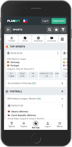 Mobile screenshot of Planbet sports page