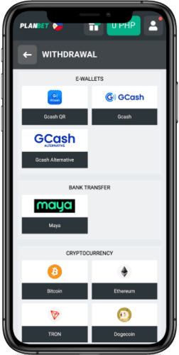 Mobile screenshot of Planbet withdrawal options