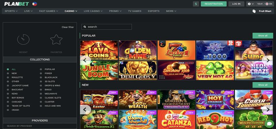 Screenshot of the Planbet casino page