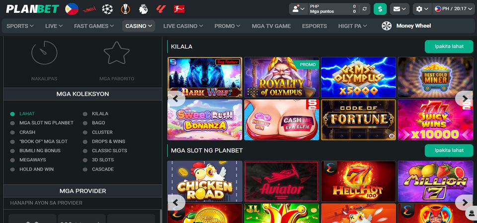 Screenshot of the Planbet casino page