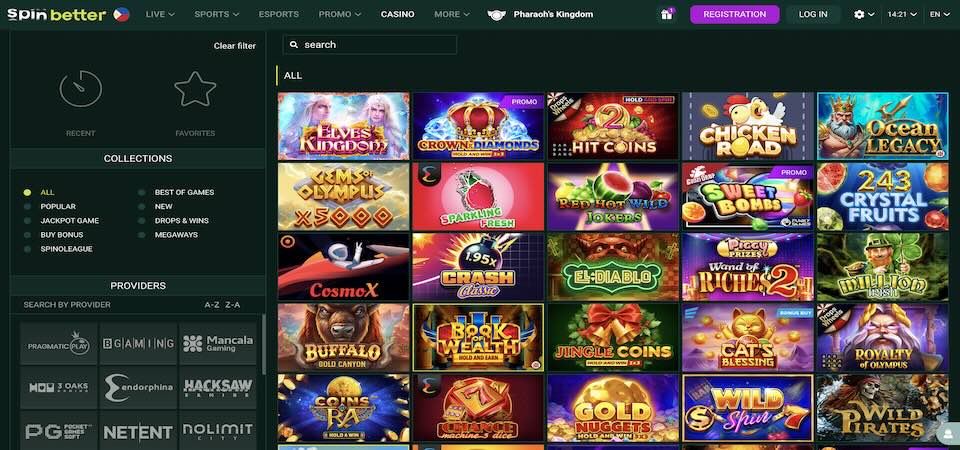 Screenshot of the Spinbetter casino page
