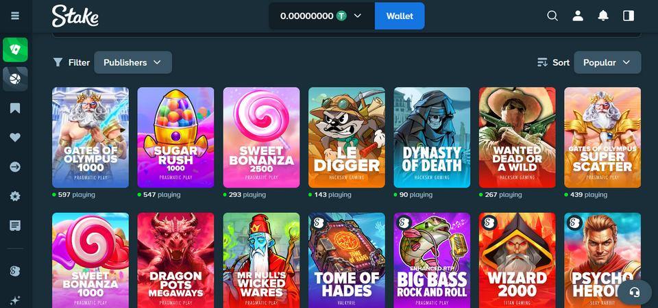 Screenshot of the stake casino page