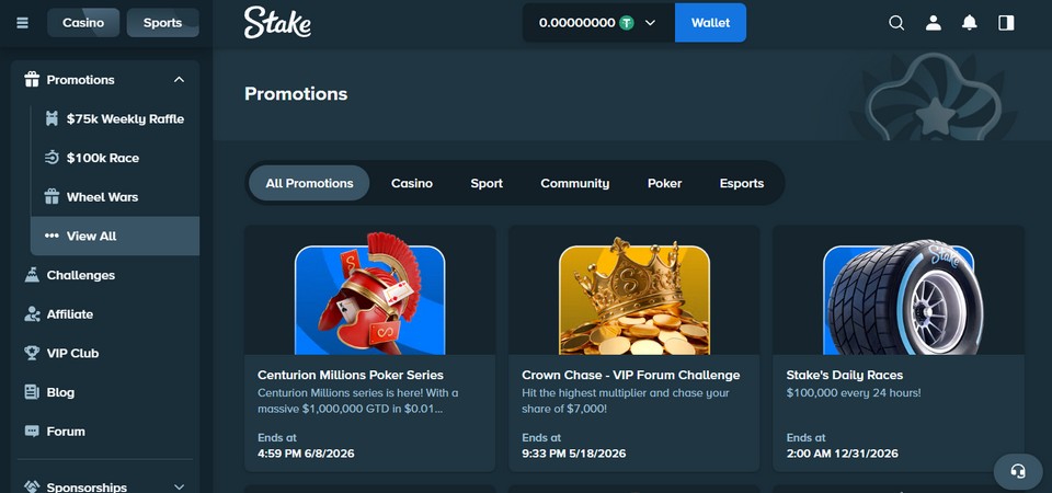 Screenshot of the stake bonuses page